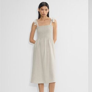 Aritzia Wilfred Golden Hour Smocked Midi Strappy Ivory Sleeveless Dress M READ